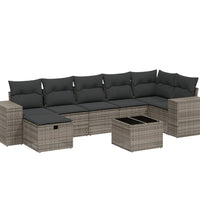 8-tlg. Garten-Sofagarnitur mit Kissen Grau Poly Rattan