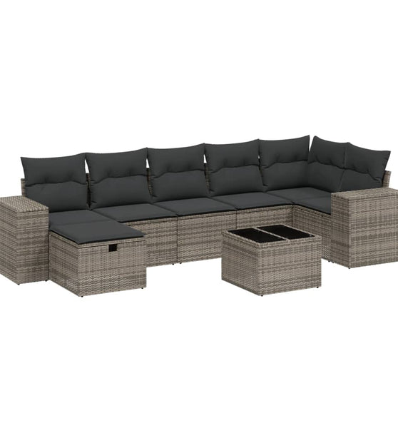 8-tlg. Garten-Sofagarnitur mit Kissen Grau Poly Rattan