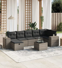 8-tlg. Garten-Sofagarnitur mit Kissen Grau Poly Rattan