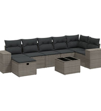 8-tlg. Garten-Sofagarnitur mit Kissen Hellgrau Poly Rattan