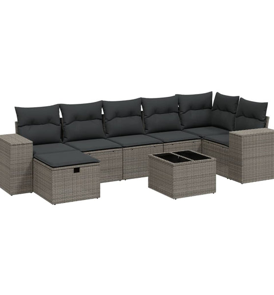 8-tlg. Garten-Sofagarnitur mit Kissen Hellgrau Poly Rattan