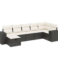 7-tlg. Garten-Sofagarnitur mit Kissen Schwarz Poly Rattan