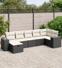 7-tlg. Garten-Sofagarnitur mit Kissen Schwarz Poly Rattan