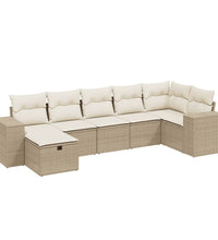 7-tlg. Garten-Sofagarnitur mit Kissen Beige Poly Rattan