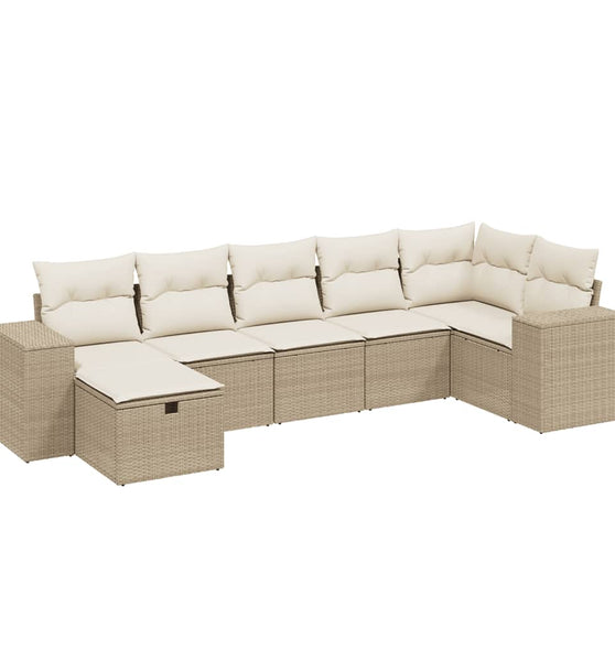 7-tlg. Garten-Sofagarnitur mit Kissen Beige Poly Rattan