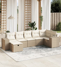 7-tlg. Garten-Sofagarnitur mit Kissen Beige Poly Rattan