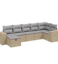 7-tlg. Garten-Sofagarnitur mit Kissen Beige Poly Rattan