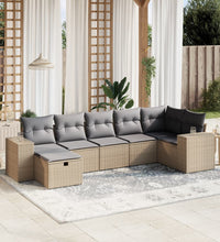 7-tlg. Garten-Sofagarnitur mit Kissen Beige Poly Rattan