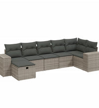 7-tlg. Garten-Sofagarnitur mit Kissen Grau Poly Rattan