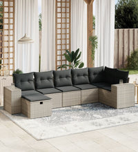 7-tlg. Garten-Sofagarnitur mit Kissen Grau Poly Rattan