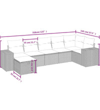 7-tlg. Garten-Sofagarnitur mit Kissen Hellgrau Poly Rattan