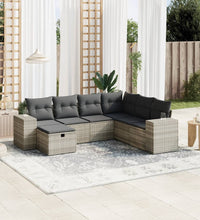 7-tlg. Garten-Sofagarnitur mit Kissen Hellgrau Poly Rattan