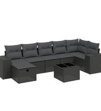 8-tlg. Garten-Sofagarnitur mit Kissen Schwarz Poly Rattan