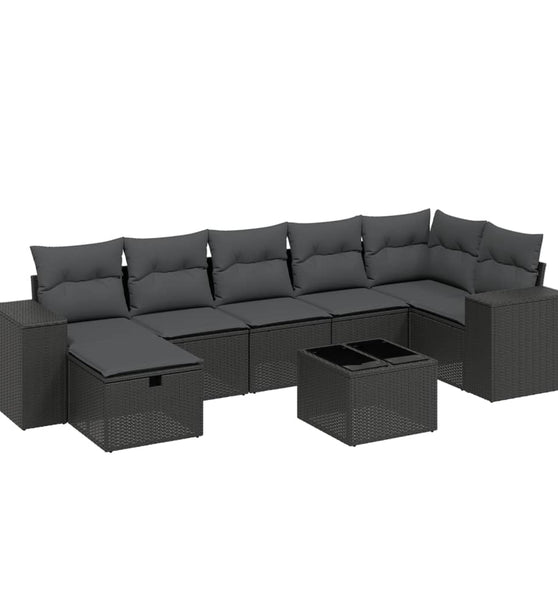 8-tlg. Garten-Sofagarnitur mit Kissen Schwarz Poly Rattan