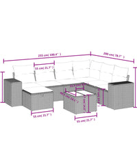 8-tlg. Garten-Sofagarnitur mit Kissen Schwarz Poly Rattan