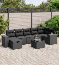 8-tlg. Garten-Sofagarnitur mit Kissen Schwarz Poly Rattan