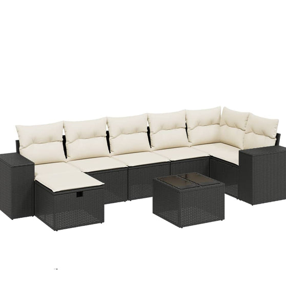 8-tlg. Garten-Sofagarnitur mit Kissen Schwarz Poly Rattan