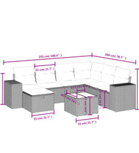 8-tlg. Garten-Sofagarnitur mit Kissen Schwarz Poly Rattan