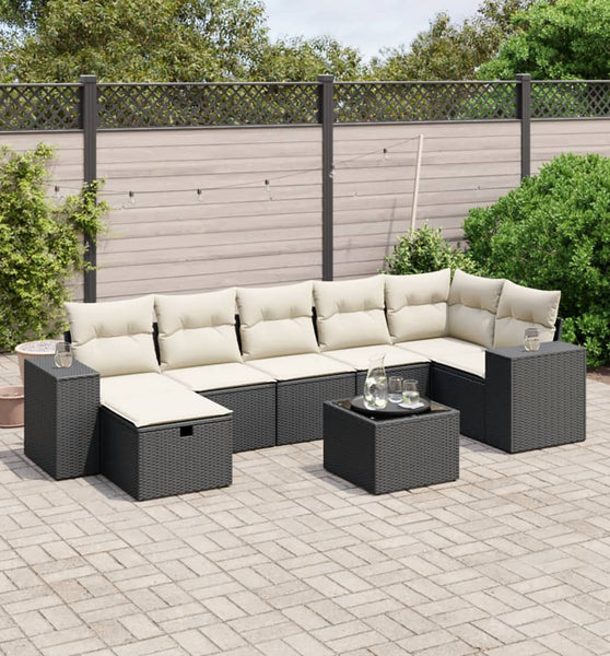 8-tlg. Garten-Sofagarnitur mit Kissen Schwarz Poly Rattan