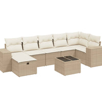 8-tlg. Garten-Sofagarnitur mit Kissen Beige Poly Rattan