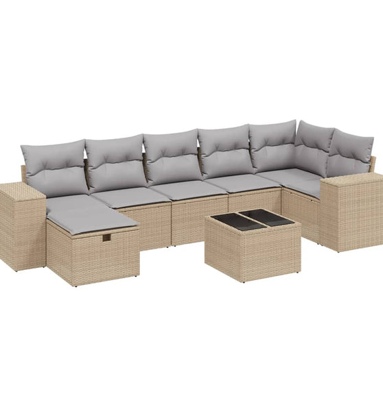 8-tlg. Garten-Sofagarnitur mit Kissen Beige Poly Rattan