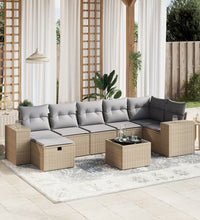 8-tlg. Garten-Sofagarnitur mit Kissen Beige Poly Rattan