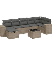 8-tlg. Garten-Sofagarnitur mit Kissen Grau Poly Rattan