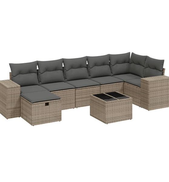 8-tlg. Garten-Sofagarnitur mit Kissen Grau Poly Rattan