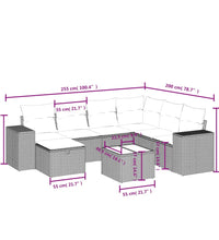 8-tlg. Garten-Sofagarnitur mit Kissen Grau Poly Rattan