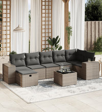 8-tlg. Garten-Sofagarnitur mit Kissen Grau Poly Rattan