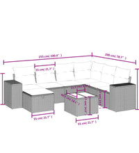 8-tlg. Garten-Sofagarnitur mit Kissen Hellgrau Poly Rattan