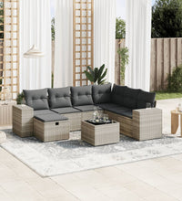 8-tlg. Garten-Sofagarnitur mit Kissen Hellgrau Poly Rattan