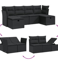 6-tlg. Garten-Sofagarnitur mit Kissen Schwarz Poly Rattan