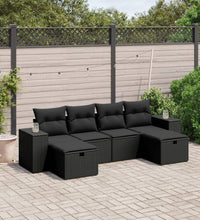 6-tlg. Garten-Sofagarnitur mit Kissen Schwarz Poly Rattan