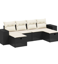 6-tlg. Garten-Sofagarnitur mit Kissen Schwarz Poly Rattan