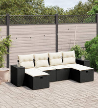 6-tlg. Garten-Sofagarnitur mit Kissen Schwarz Poly Rattan