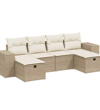 6-tlg. Garten-Sofagarnitur mit Kissen Beige Poly Rattan
