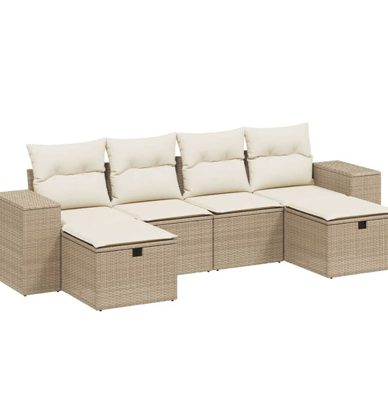 6-tlg. Garten-Sofagarnitur mit Kissen Beige Poly Rattan