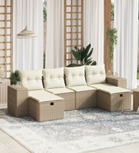 6-tlg. Garten-Sofagarnitur mit Kissen Beige Poly Rattan