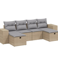 6-tlg. Garten-Sofagarnitur mit Kissen Beige Poly Rattan