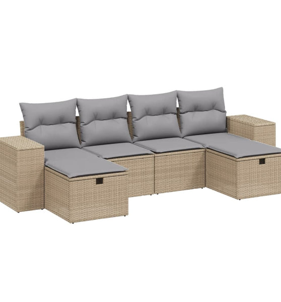 6-tlg. Garten-Sofagarnitur mit Kissen Beige Poly Rattan