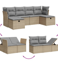 6-tlg. Garten-Sofagarnitur mit Kissen Beige Poly Rattan