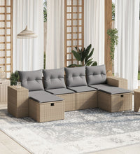 6-tlg. Garten-Sofagarnitur mit Kissen Beige Poly Rattan