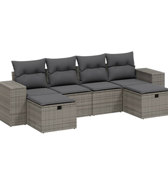6-tlg. Garten-Sofagarnitur mit Kissen Grau Poly Rattan