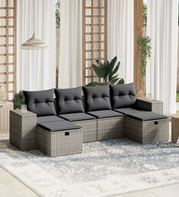 6-tlg. Garten-Sofagarnitur mit Kissen Grau Poly Rattan