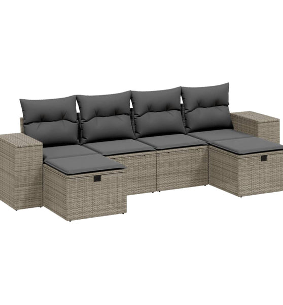 6-tlg. Garten-Sofagarnitur mit Kissen Hellgrau Poly Rattan