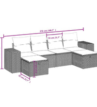 6-tlg. Garten-Sofagarnitur mit Kissen Hellgrau Poly Rattan