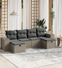 6-tlg. Garten-Sofagarnitur mit Kissen Hellgrau Poly Rattan