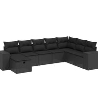 8-tlg. Garten-Sofagarnitur mit Kissen Schwarz Poly Rattan