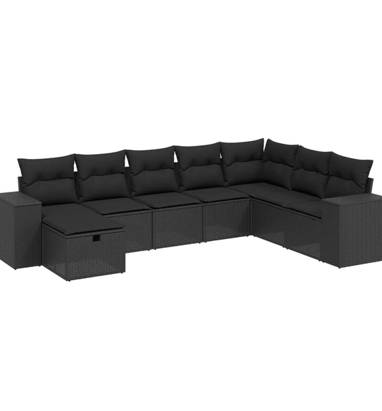 8-tlg. Garten-Sofagarnitur mit Kissen Schwarz Poly Rattan